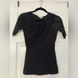 Anthropologie Deletta Whirl Black Mesh Ruched Top XS